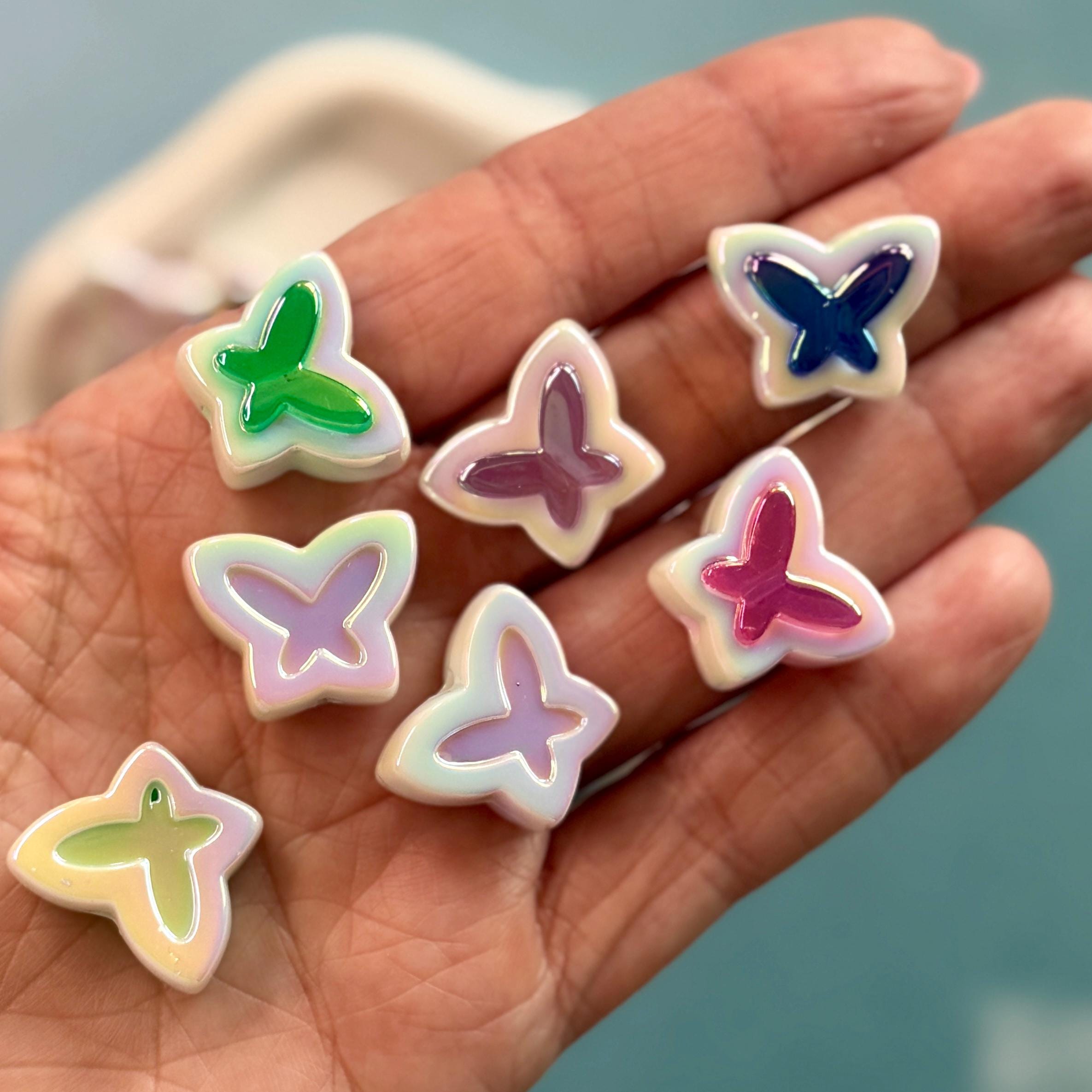 Chunky UV Iridescent Plated Butterfly Beads, 16mm, Hole: 2.2mm, 20 pcs
