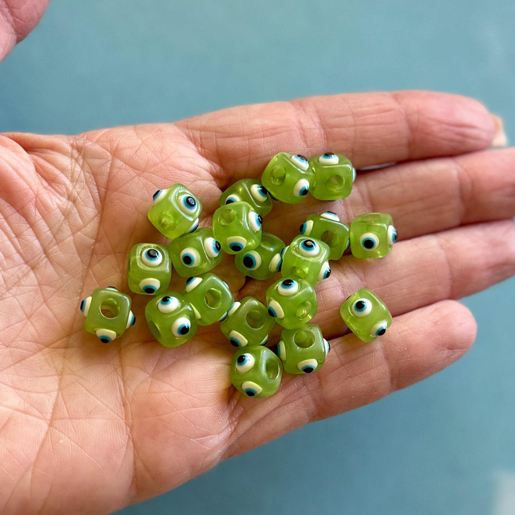 Chunky Resin Evil Eye Cube Beads, Big Hole, 5 Piece Set