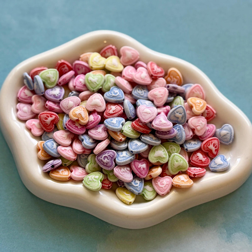 Heart Beads with Animals, 9mm, Hole: 2mm, 200 pcs