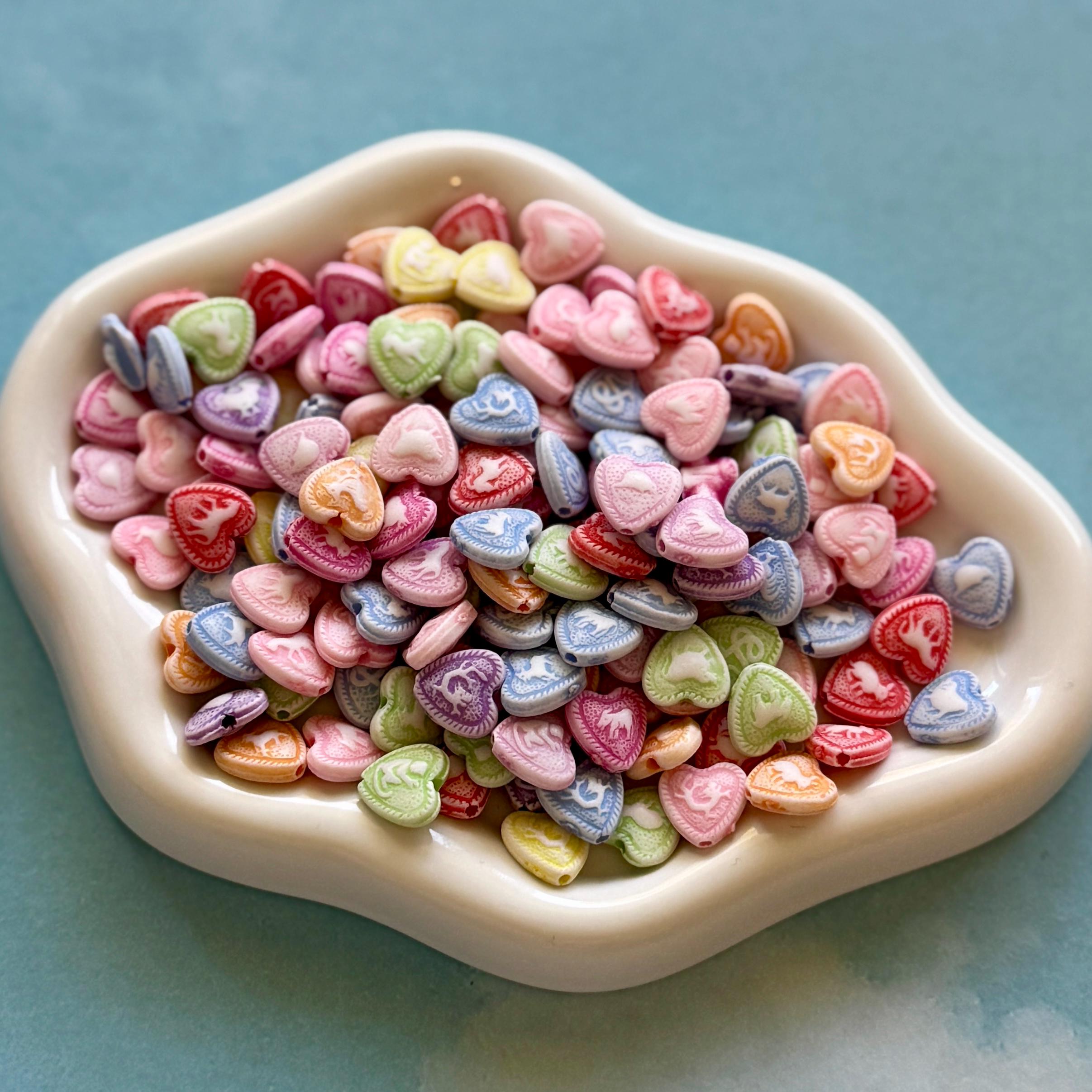 Heart Beads with Animals, 9mm, Hole: 2mm, 200 pcs