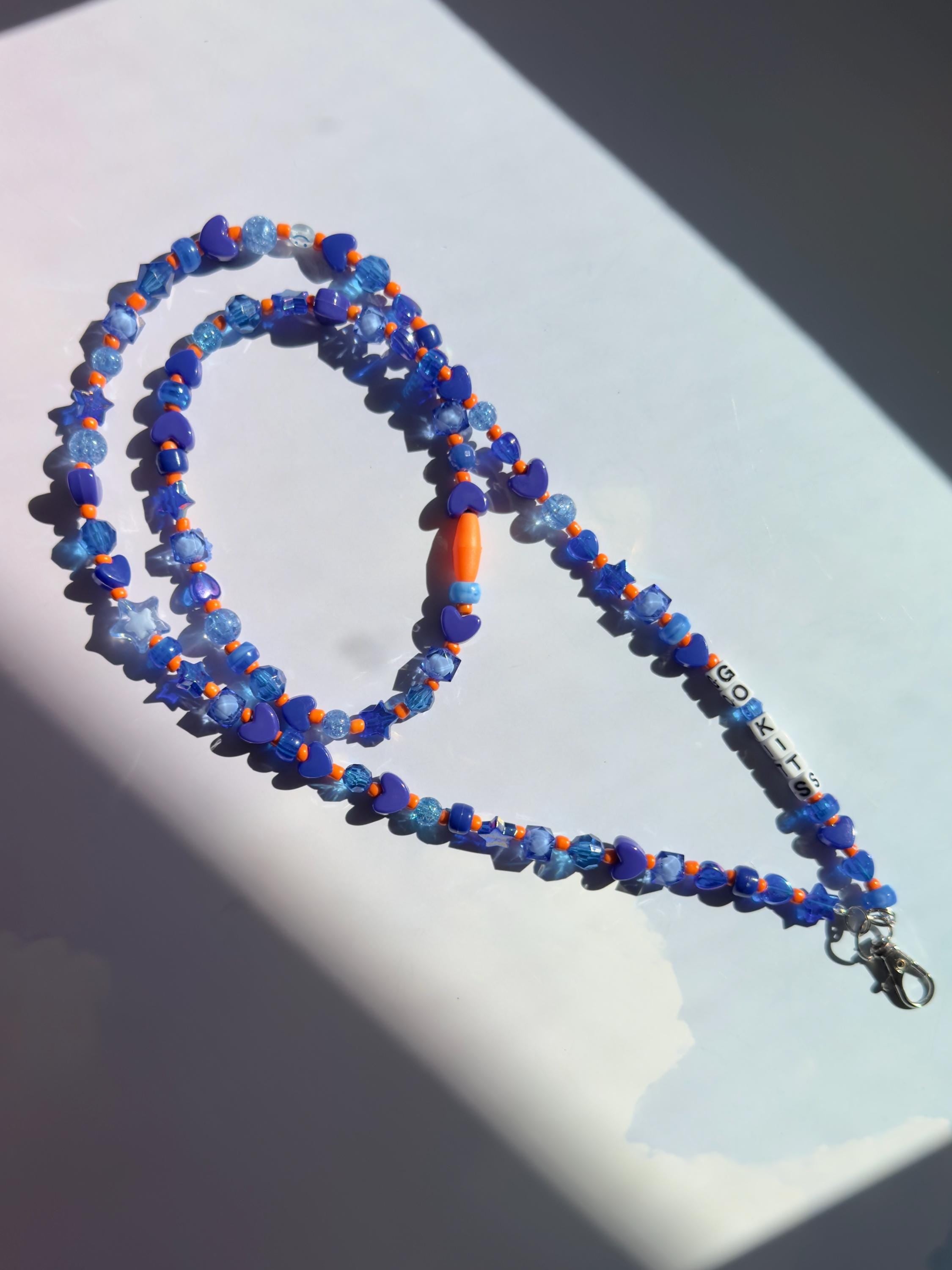 Personalized Beaded School Spirit Lanyard, Kandi Kidcore ID Badge Holder