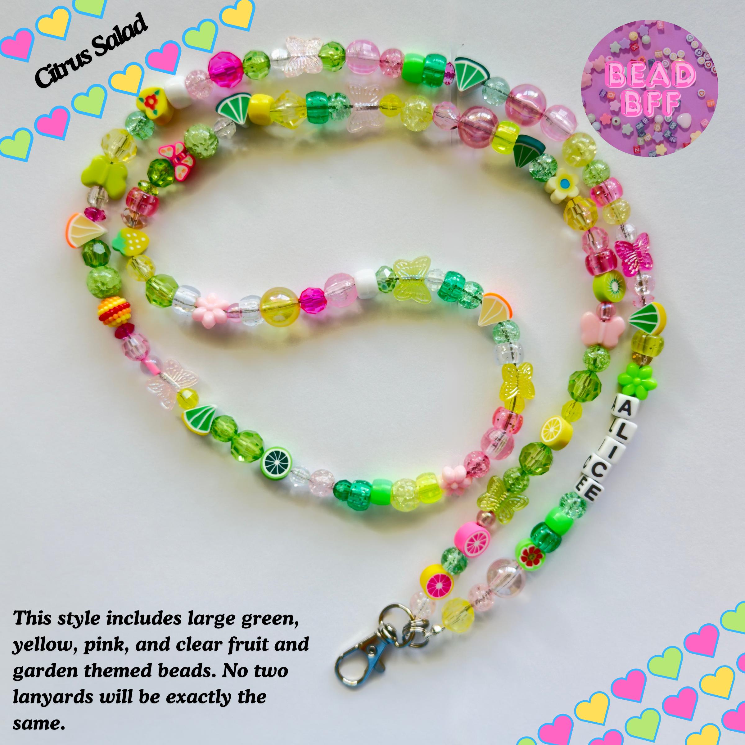 Custom Beaded Lanyard, Vertical Name Beads, Y2K Kidcore Style