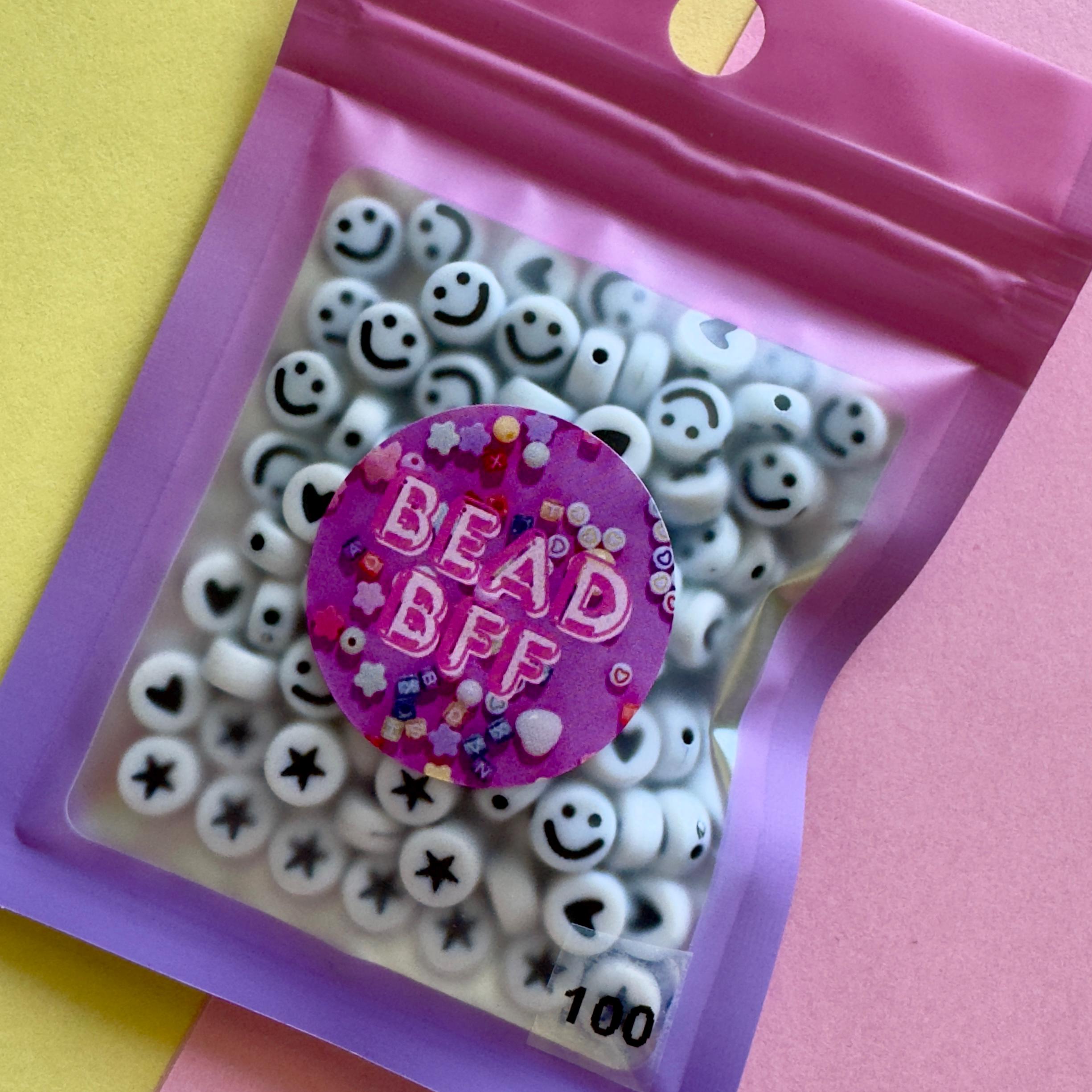 White Smiley Face Beads, Star Beads, Heart Beads, Acrylic Beads, 7x4mm, 1mm hole, 100 Pieces
