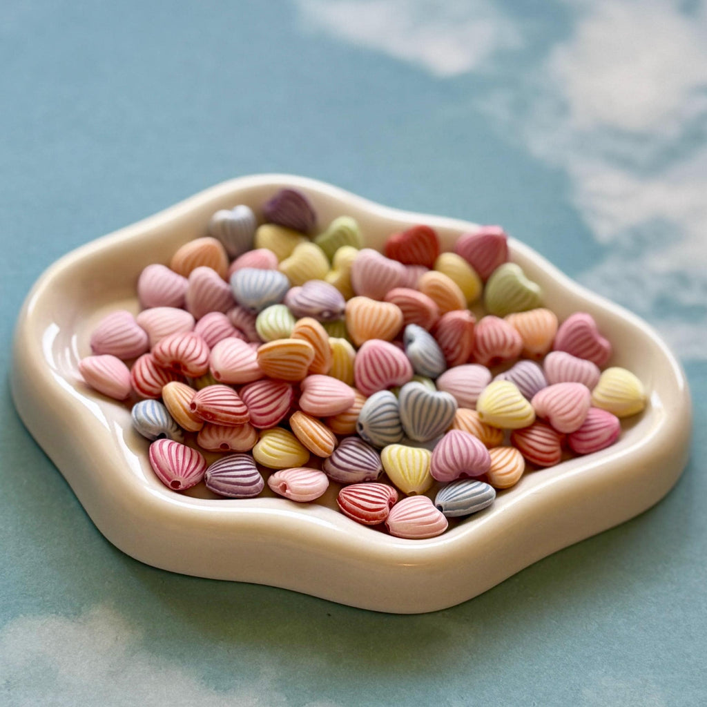 Striped Heart Beads, 10mm, Hole: 2mm, 100 pcs