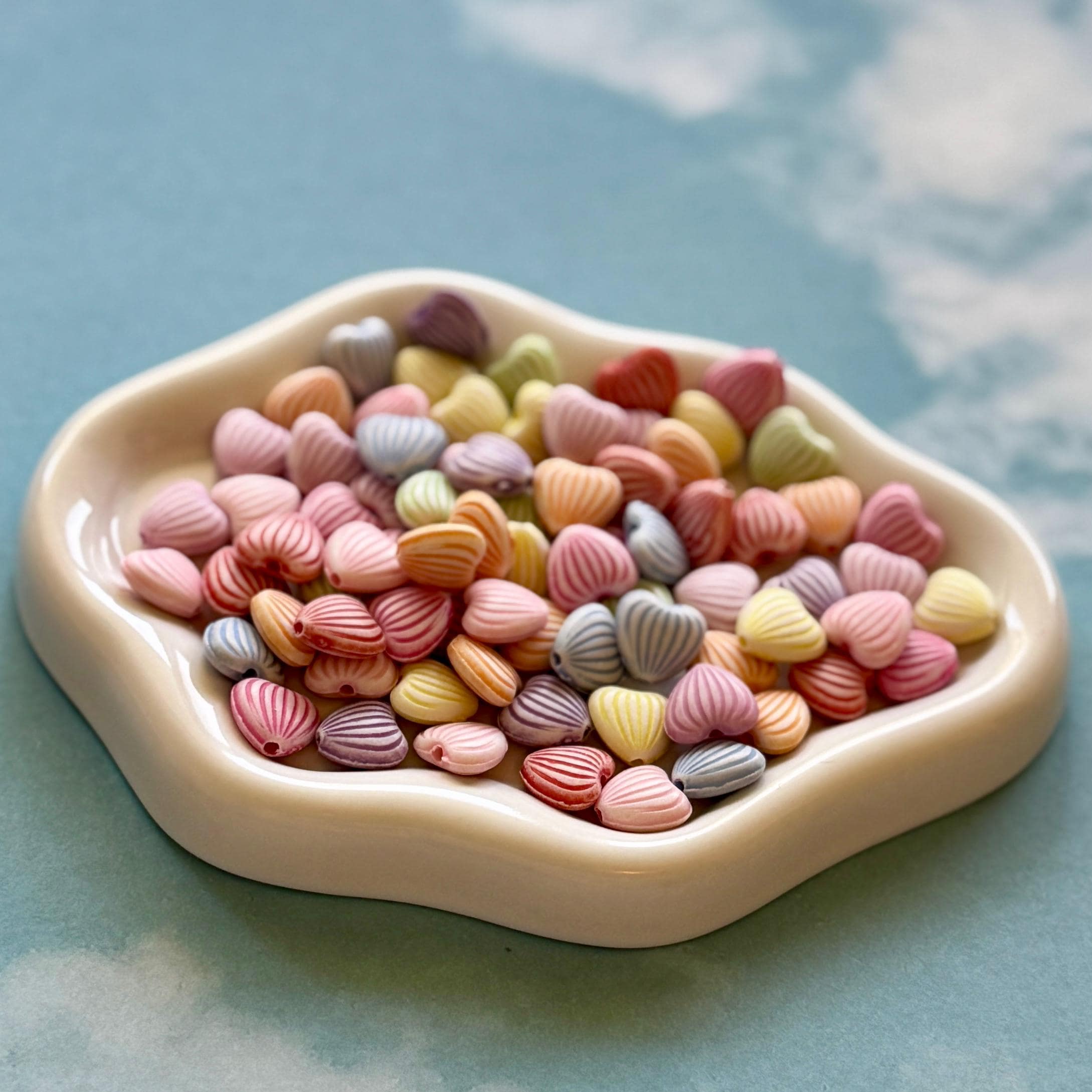 Striped Heart Beads, 10mm, Hole: 2mm, 100 pcs
