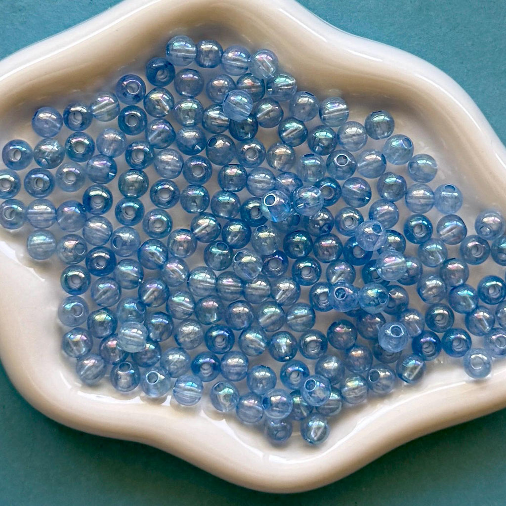 6mm AB Transparent Light Blue Beads, 100 pcs, Hole 2mm, Acrylic