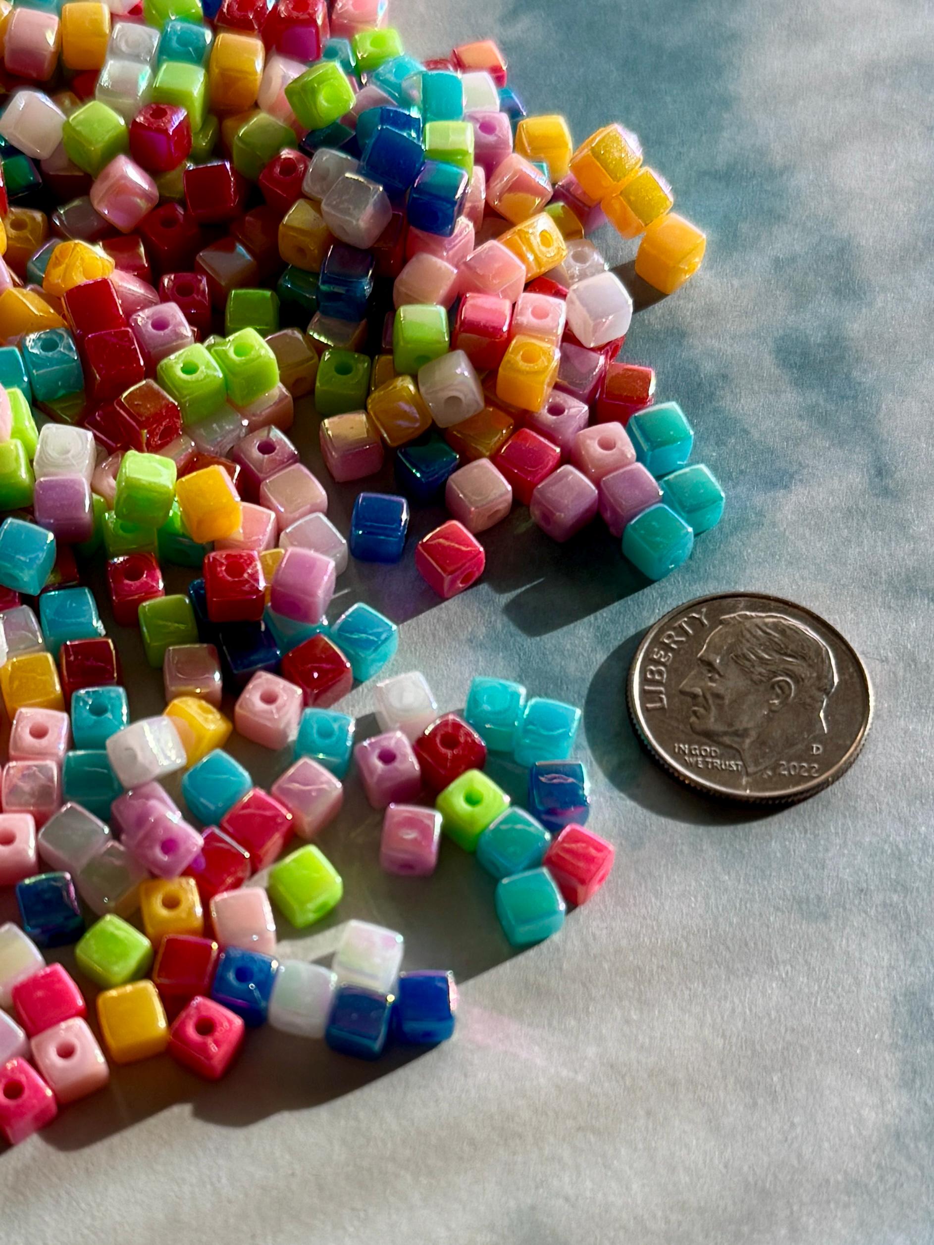 Tiny 4mm Cube Beads, AB Plated, 100 pcs, Hole: 1mm