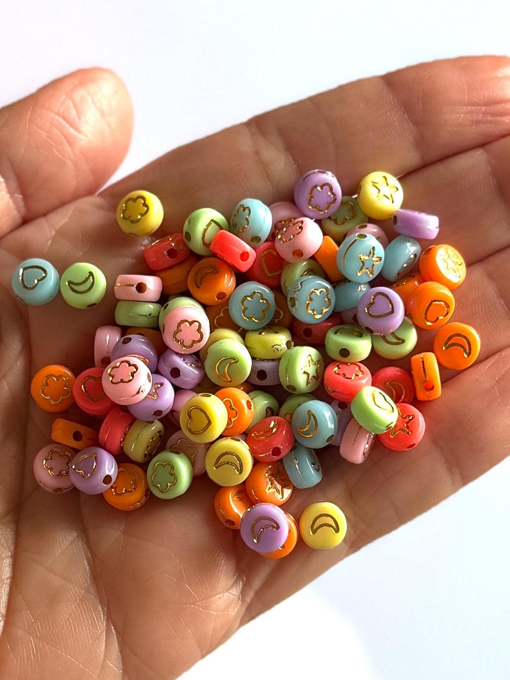 500 Bright Acrylic Spacer Beads with Gold Symbols