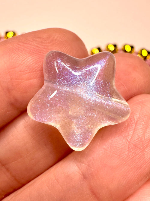 10 pcs Big Glitter Star Beads, Acrylic, 19mm, Hole: 2mm
