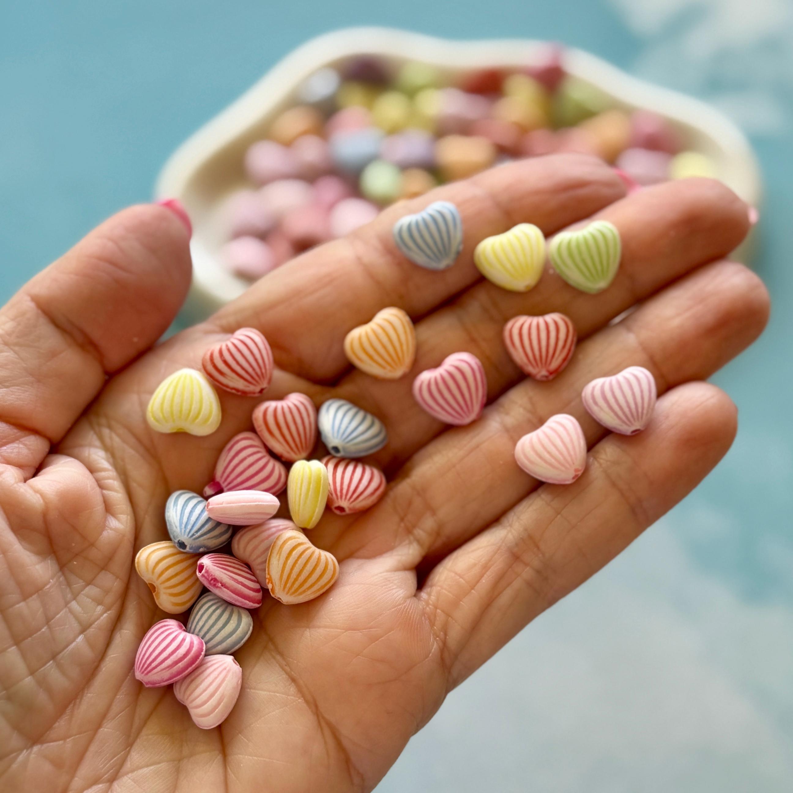 Striped Heart Beads, 10mm, Hole: 2mm, 100 pcs