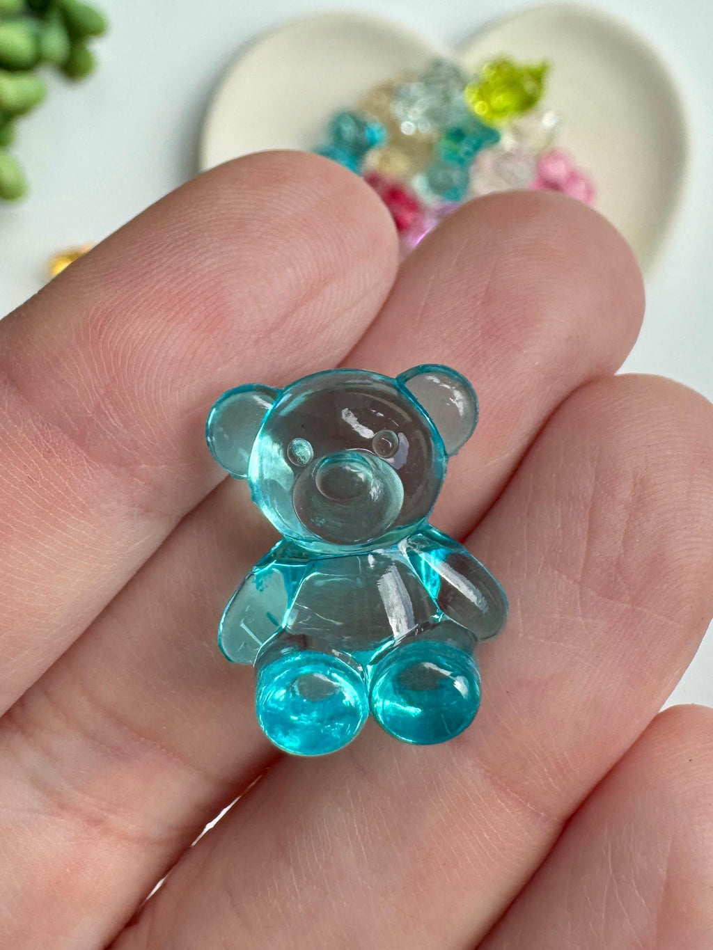 20 Transparent Bear Beads, Acrylic, Side Drilled Beads, Mixed Colors, 18.5x16x11mm, Hole: 2.5mm