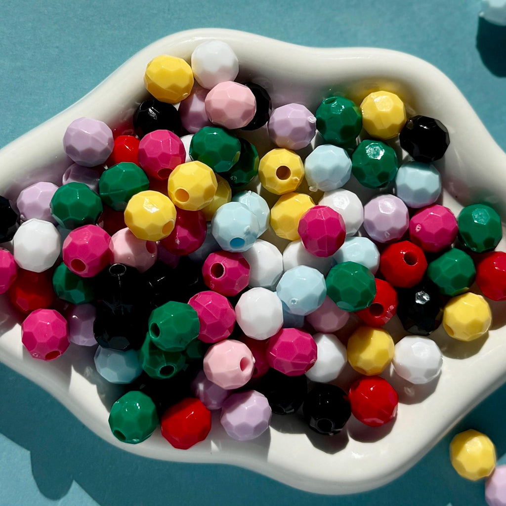 50 pcs 10mm Mixed Faceted Spacer Round Beads, Hole: 3mm