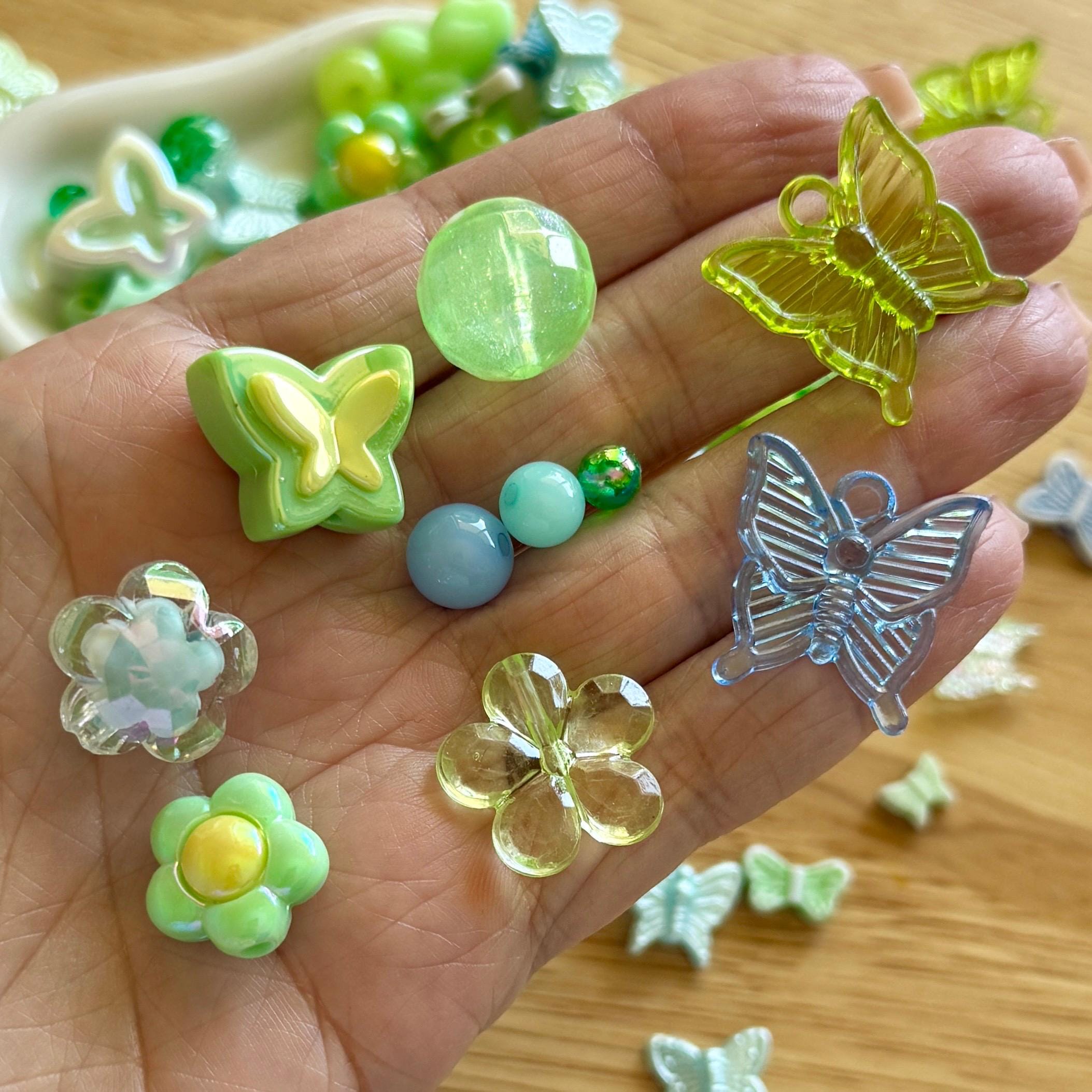 Butterfly Bead and Charm Mix, Acrylic, Pastel Y2K Bead Set, 100 pcs