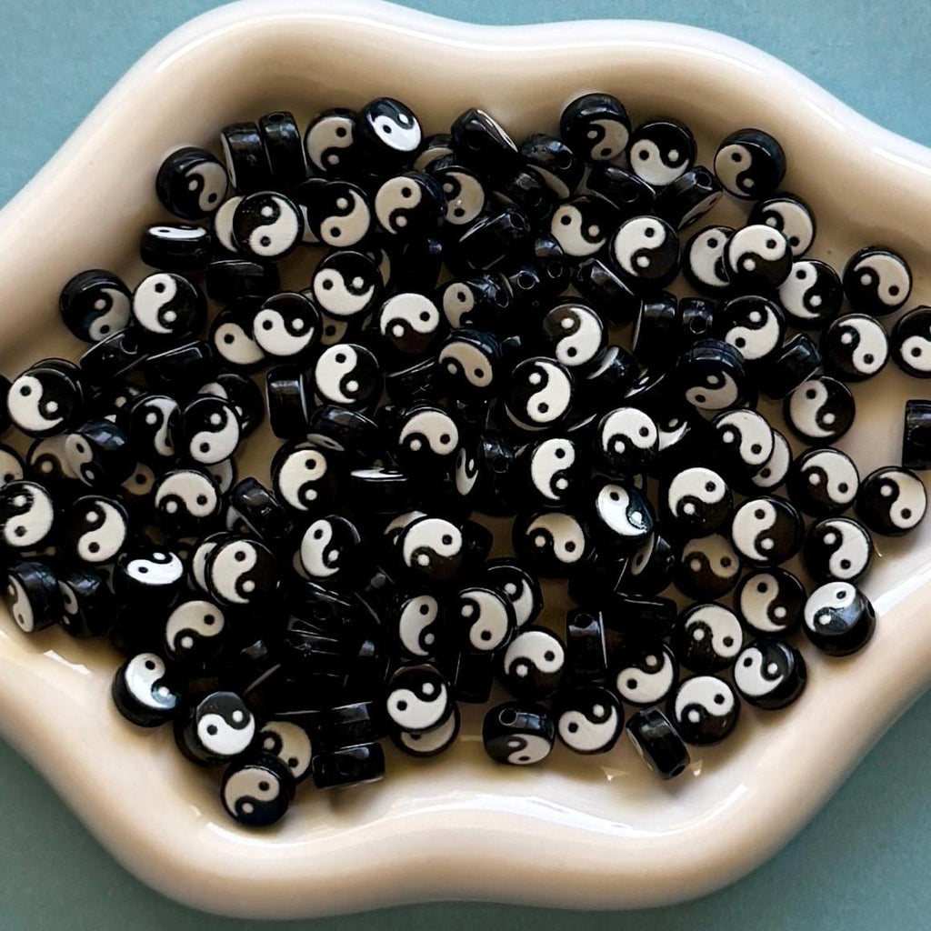 Tiny Yin Yang Beads, 7mm, Hole: 1mm, Acrylic, 50 pcs