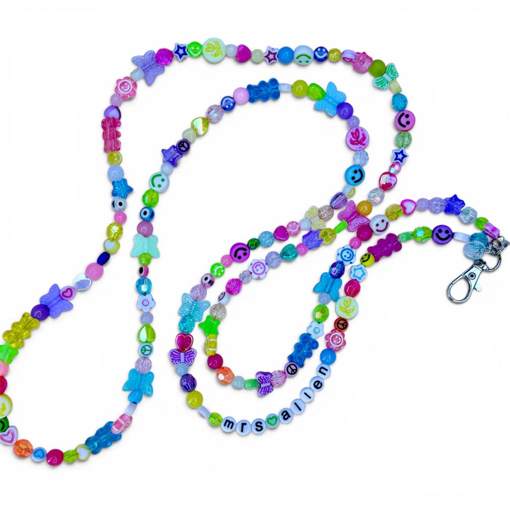 Personalized Beaded Lanyard, Y2K Teacher Nurse ID Holder