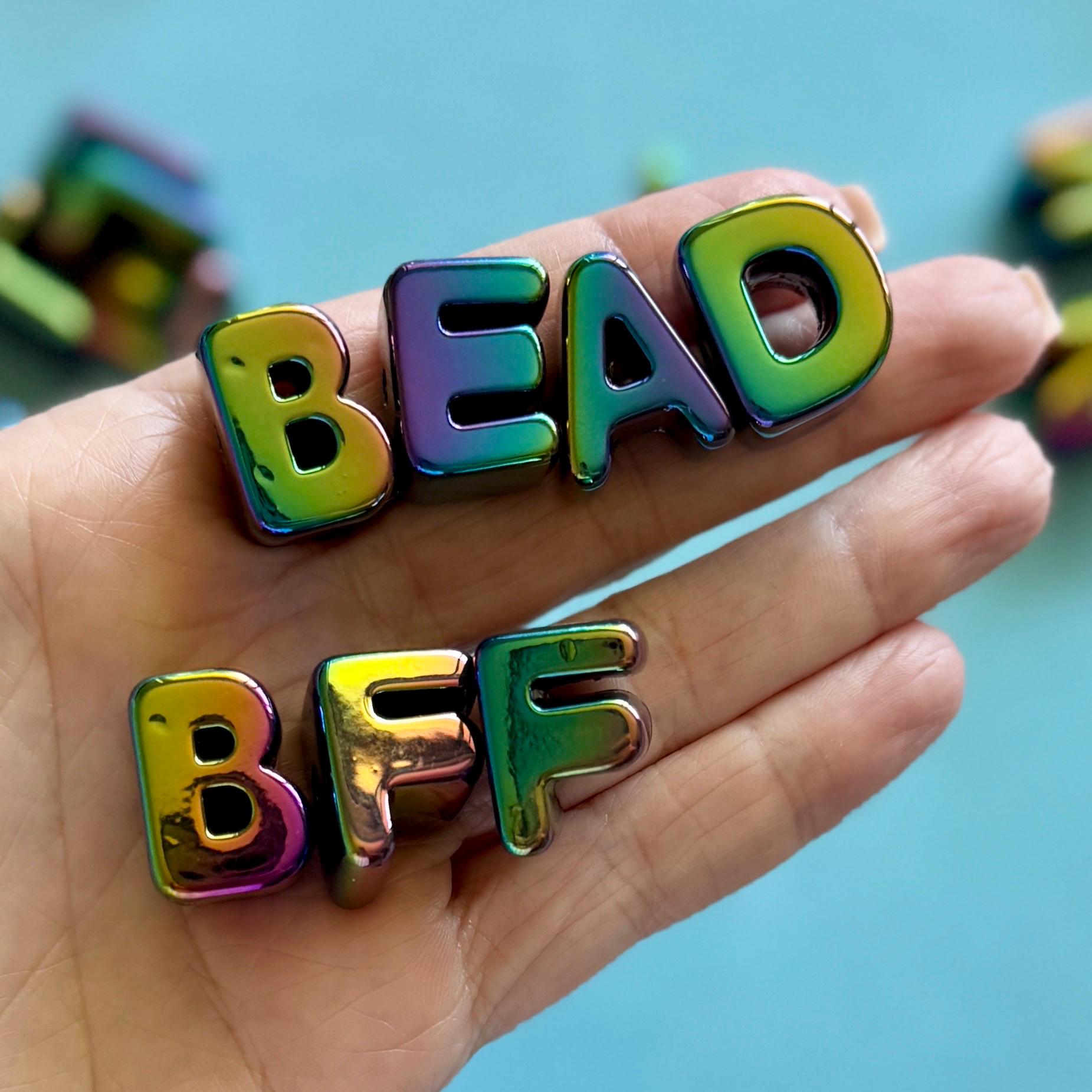 26pcs A-Z Black Iridescent Letter Bead Set, 20mm, Hole: 3.5mm