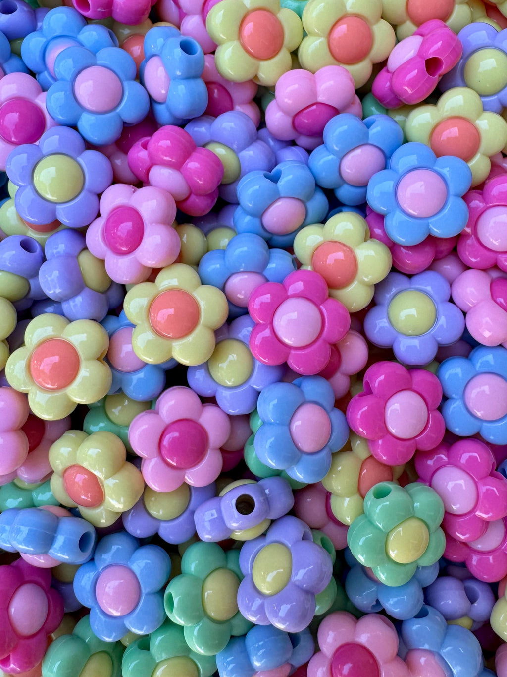 Flower Beads, Kawaii Crafts, Pastel Mixed Colors, 16x16x9mm, Hole: 2.8mm, 20 pcs