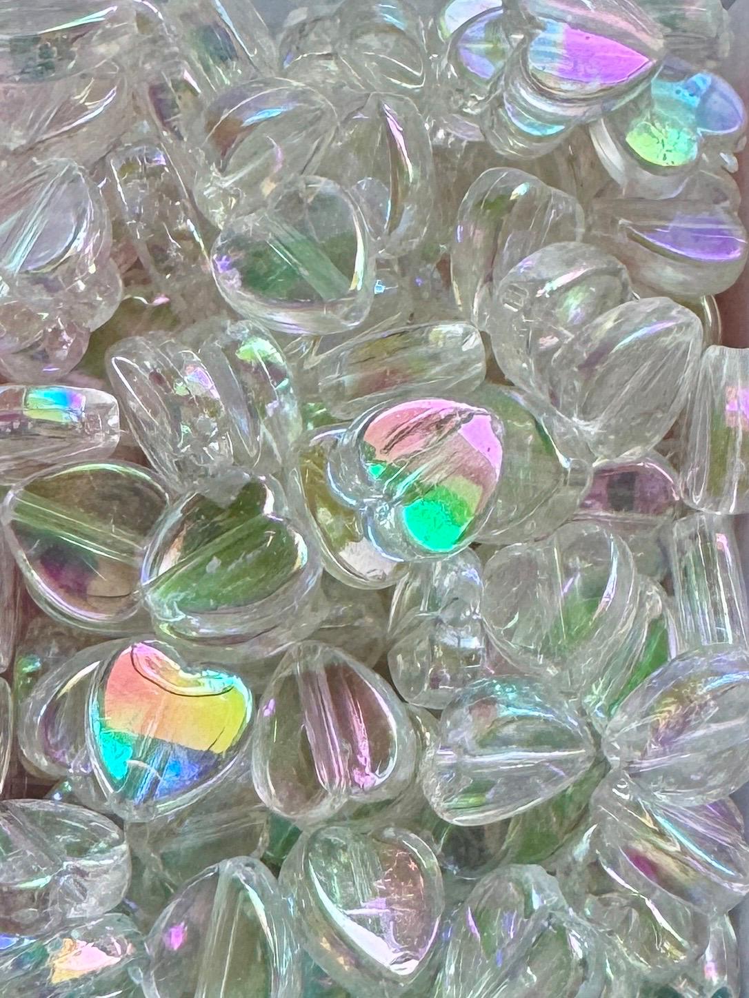 AB Heart Beads, Acrylic, Mixed Colors, 8x8x3mm, Hole: 1.5mm, 90 pcs