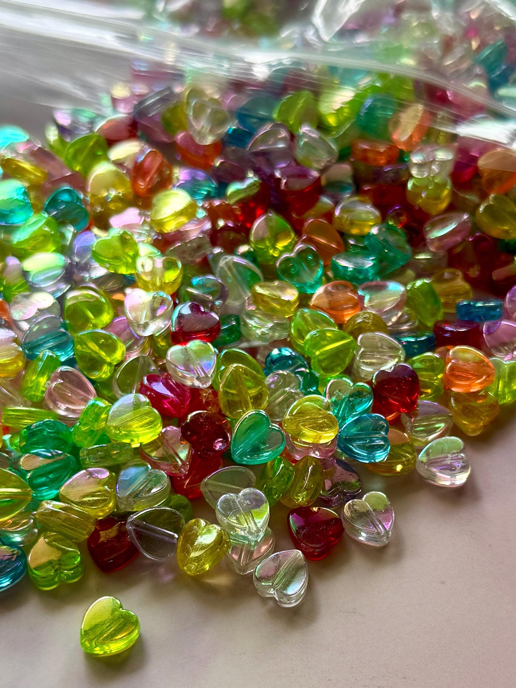 AB Heart Beads, Acrylic, Mixed Colors, 8x8x3mm, Hole: 1.5mm, 90 pcs