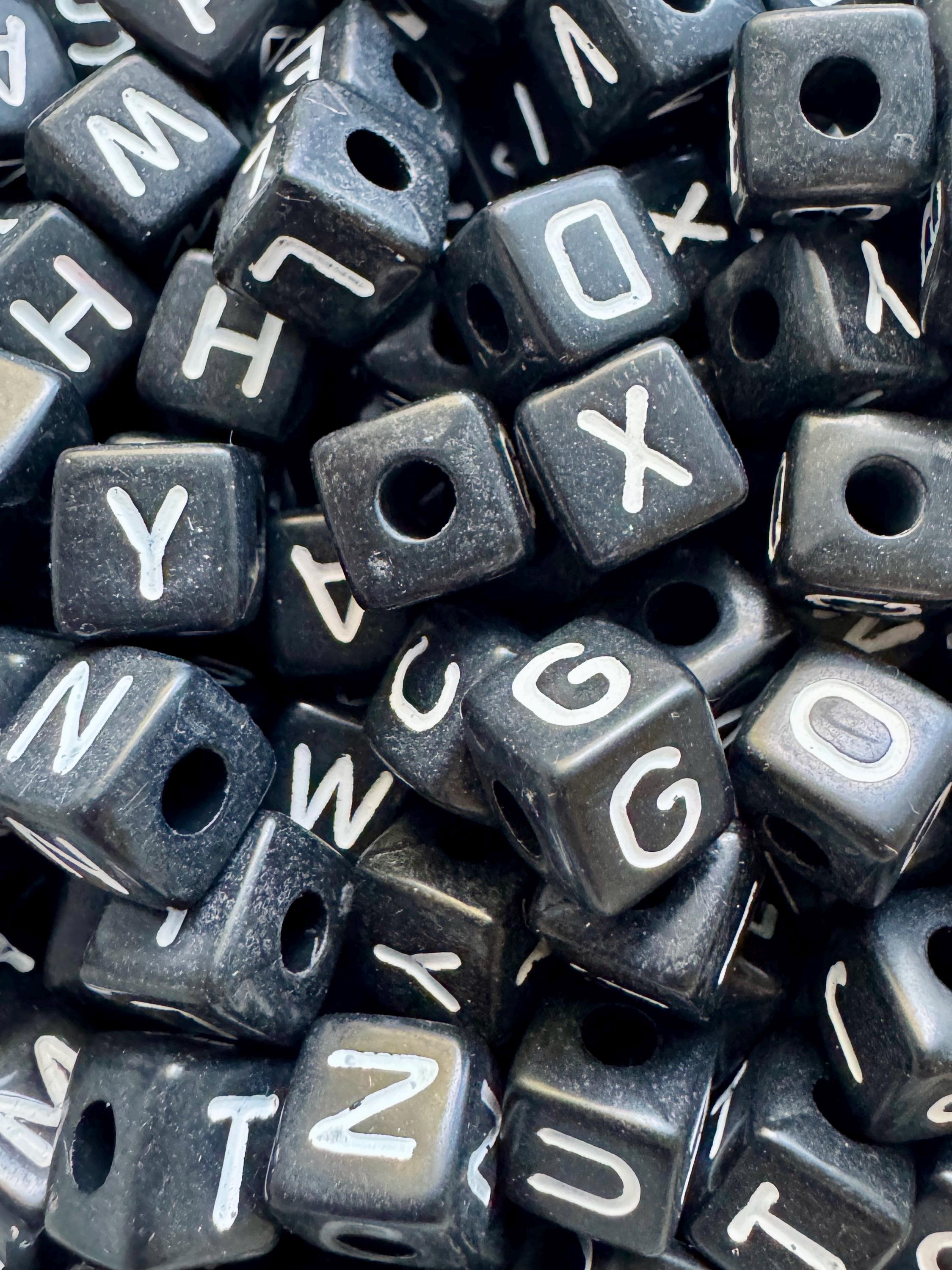 Chunky Black & White Letter Beads for Kandi, DIY Keychains, Crafting, 10mm, 4mm hole