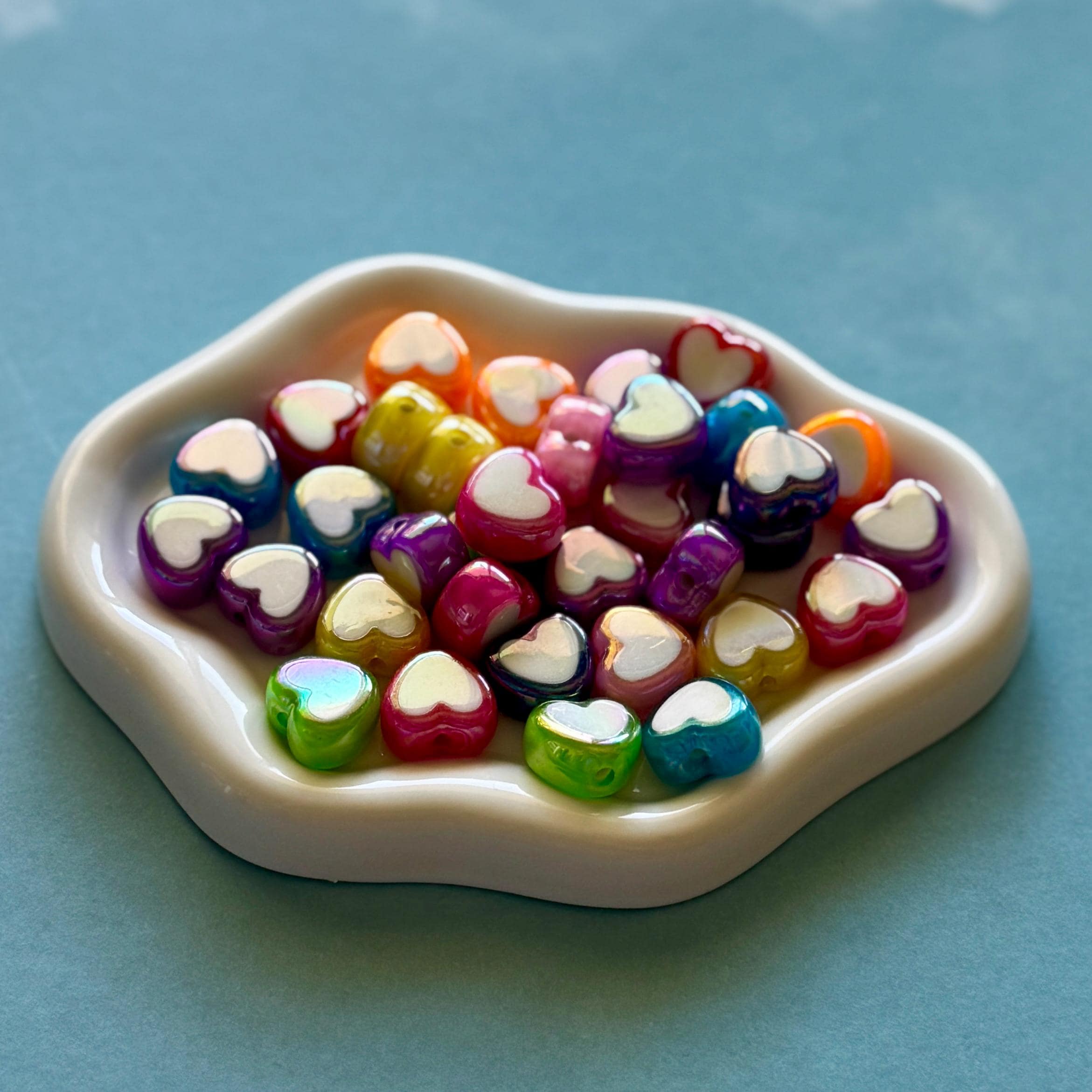 Two-Toned AB Heart Bead, 12mm, Hole: 2mm, 20 pcs