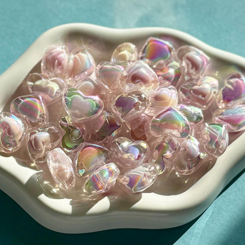 Light Purple AB Heart Beads, 13mm, Hole: 2.5mm, 20 pcs