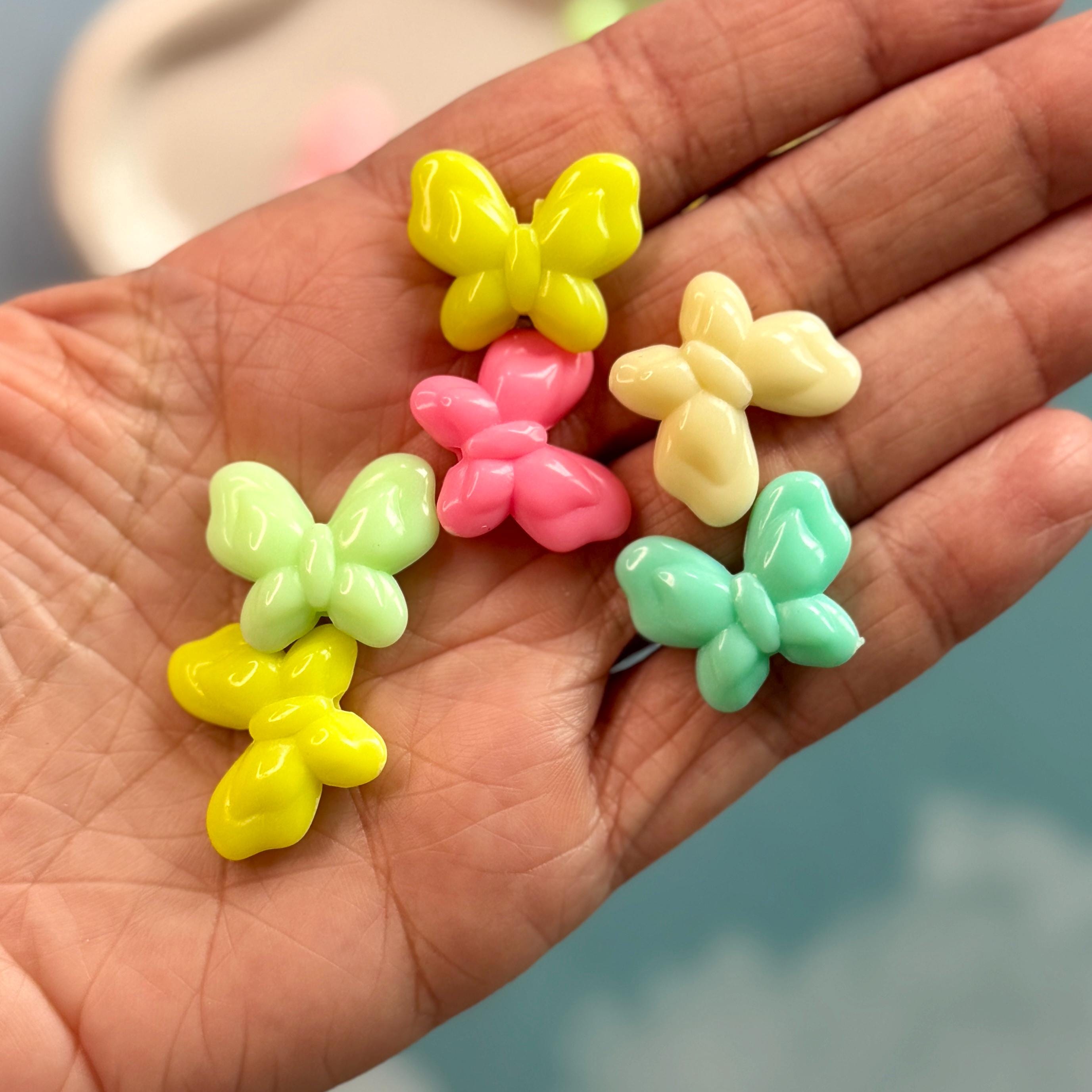 Kawaii Puffy Butterfly Beads, Pastel, 18mm, Hole: 1.8mm, 25 pcs