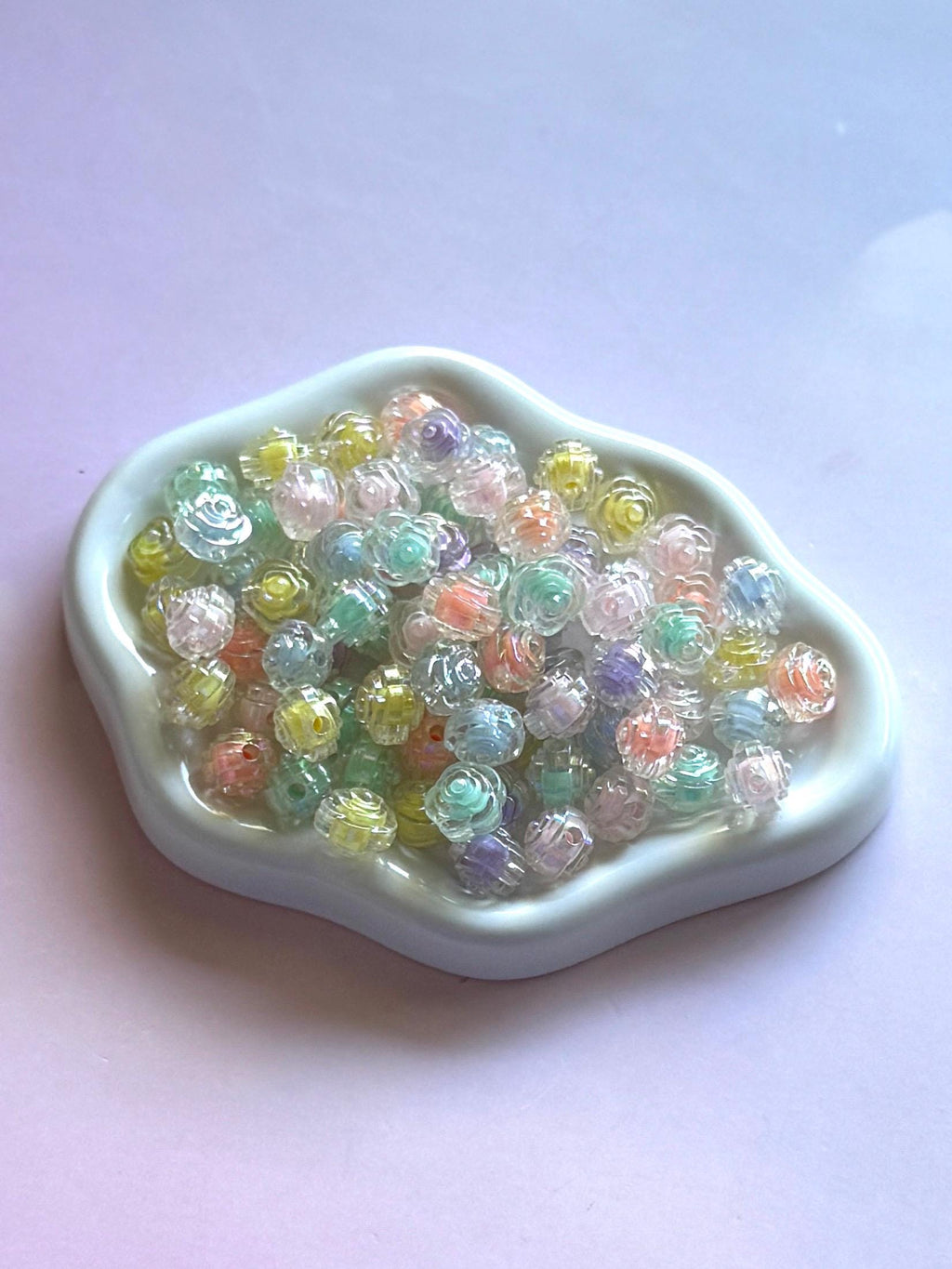 Flower Beads, AB Iridescent Finish, Acrylic, Mixed Colors, 11.5x11x10.5mm, Hole: 2mm, 30 pcs