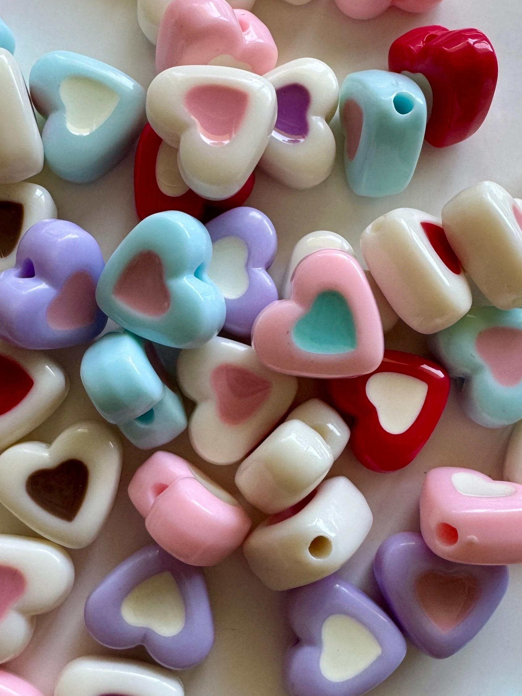 Two-Tone Heart Beads, Acrylic and Enamel, Mixed Colors, 13x14.5x7mm, Hole: 2mm, 22 pieces