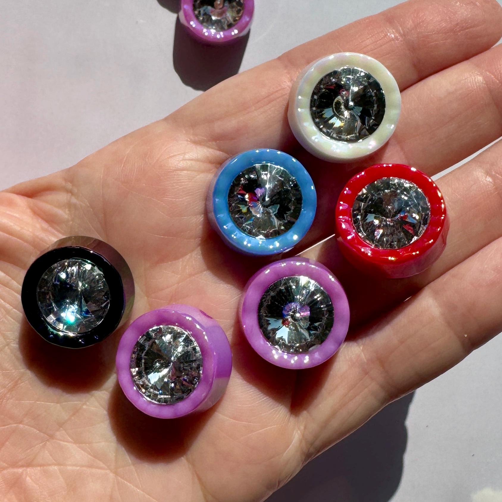 Iridescent Rhinestone Acrylic Bead for Kandi, Kawaii, DIY Jewelry (20.5mm, 2.5mm Hole), 1 piece