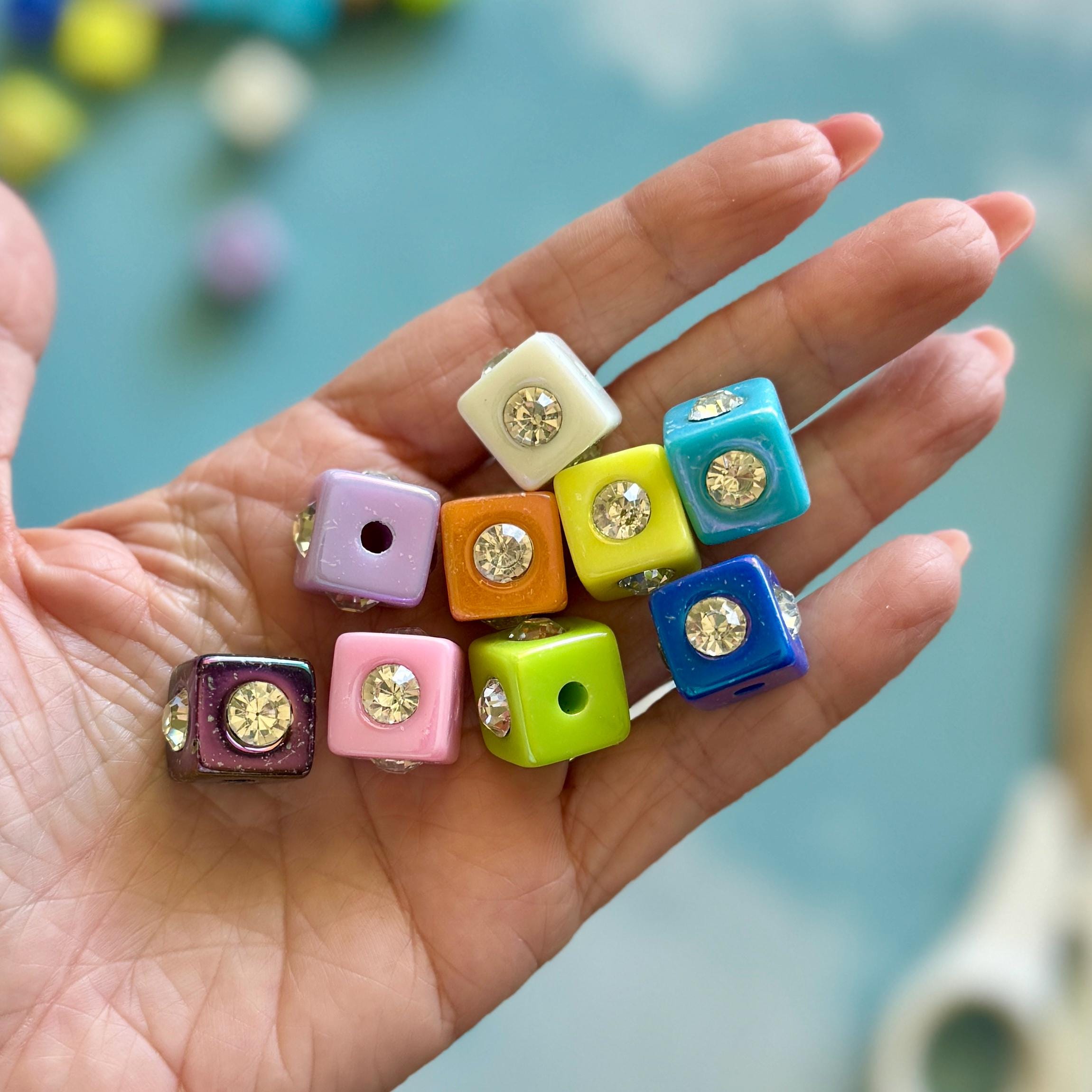 Rhinestone Cube Beads, Bag Purse Charm Kit Beads, 14mm, Hole: 3.7mm, 1pc