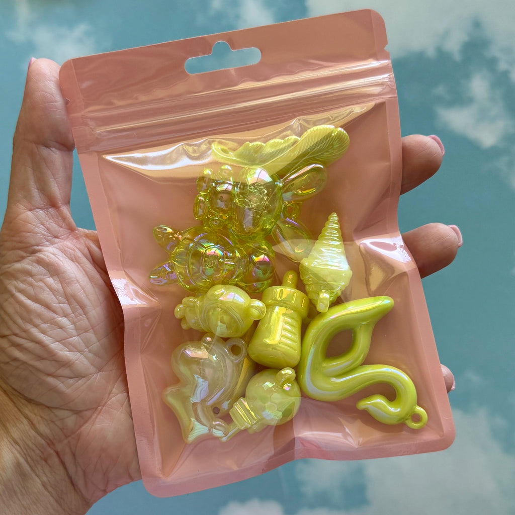 10 pcs Chunky UV Charm Mix, Bead Soup, Kawaii Y2K Kandi Charm Mix, for Crafts, Keychains, Purse Charms