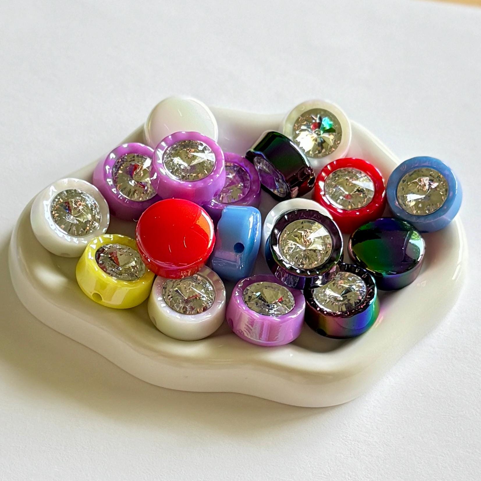 Iridescent Rhinestone Acrylic Bead for Kandi, Kawaii, DIY Jewelry (20.5mm, 2.5mm Hole), 1 piece