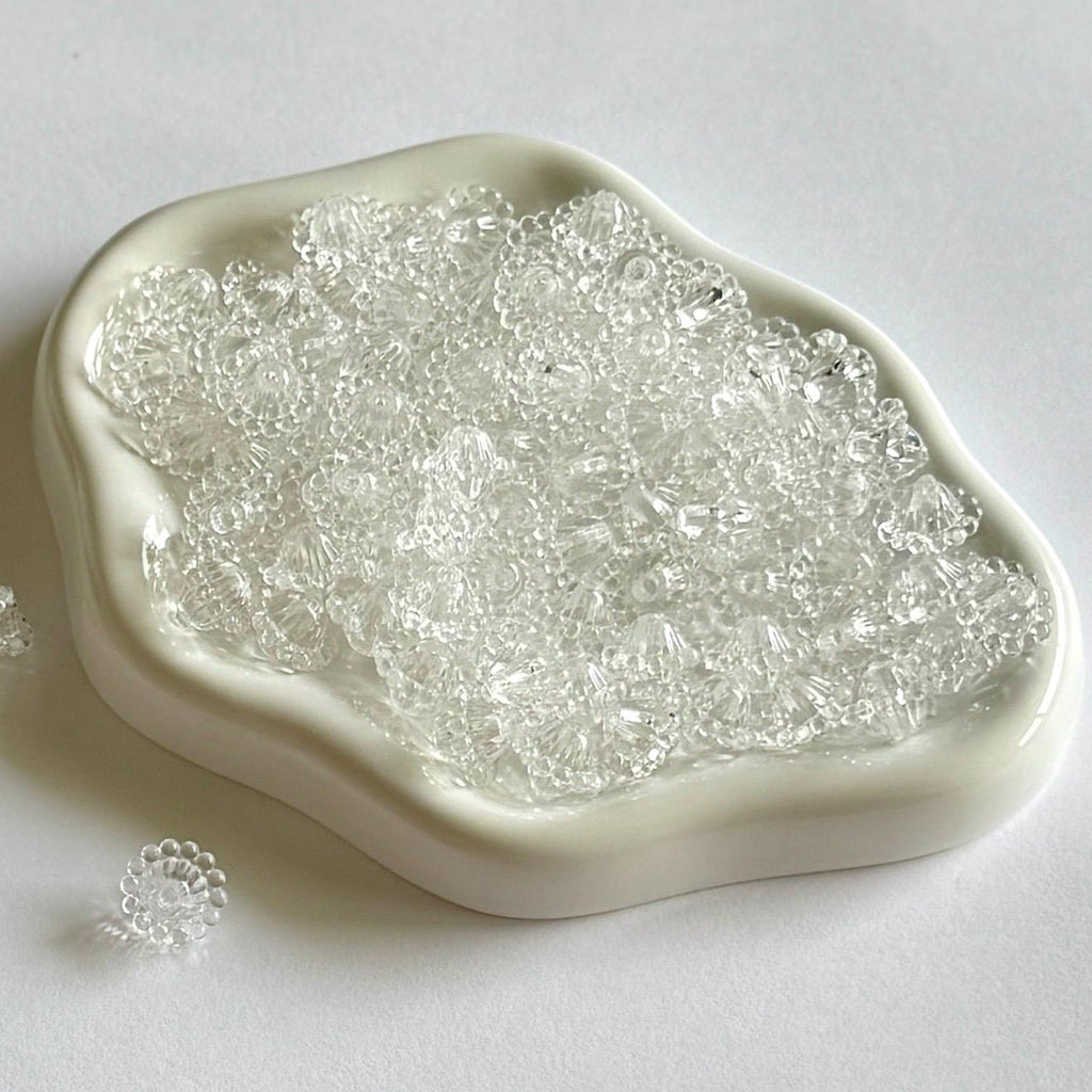 Flower Bicone Beads, Clear, Acrylic, 30/60 pcs. 12x9mm, Hole: 2mm