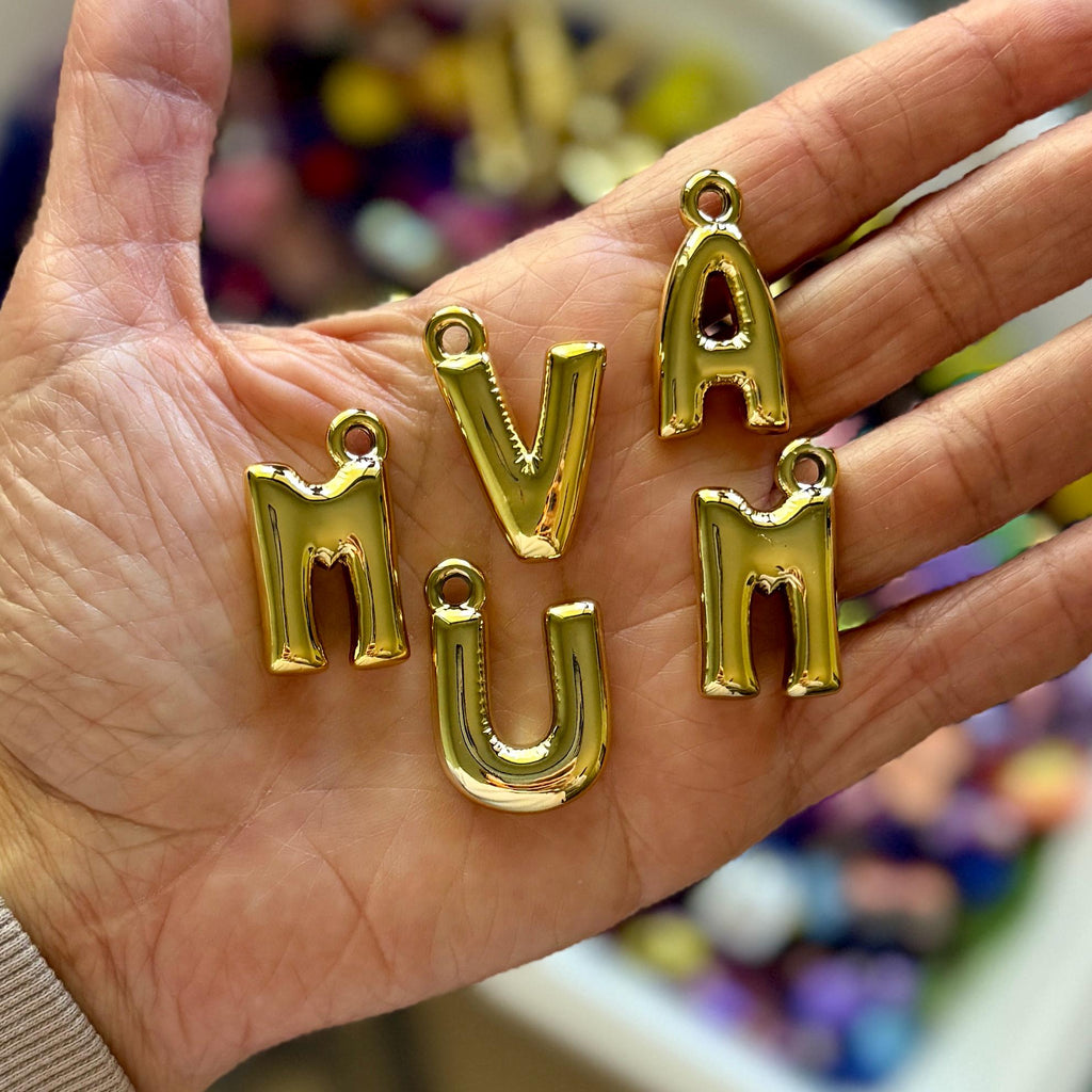 Custom Initial Keychain, Gold, Acrylic, Chunky Bubble Letters for Purse & Bag Charms