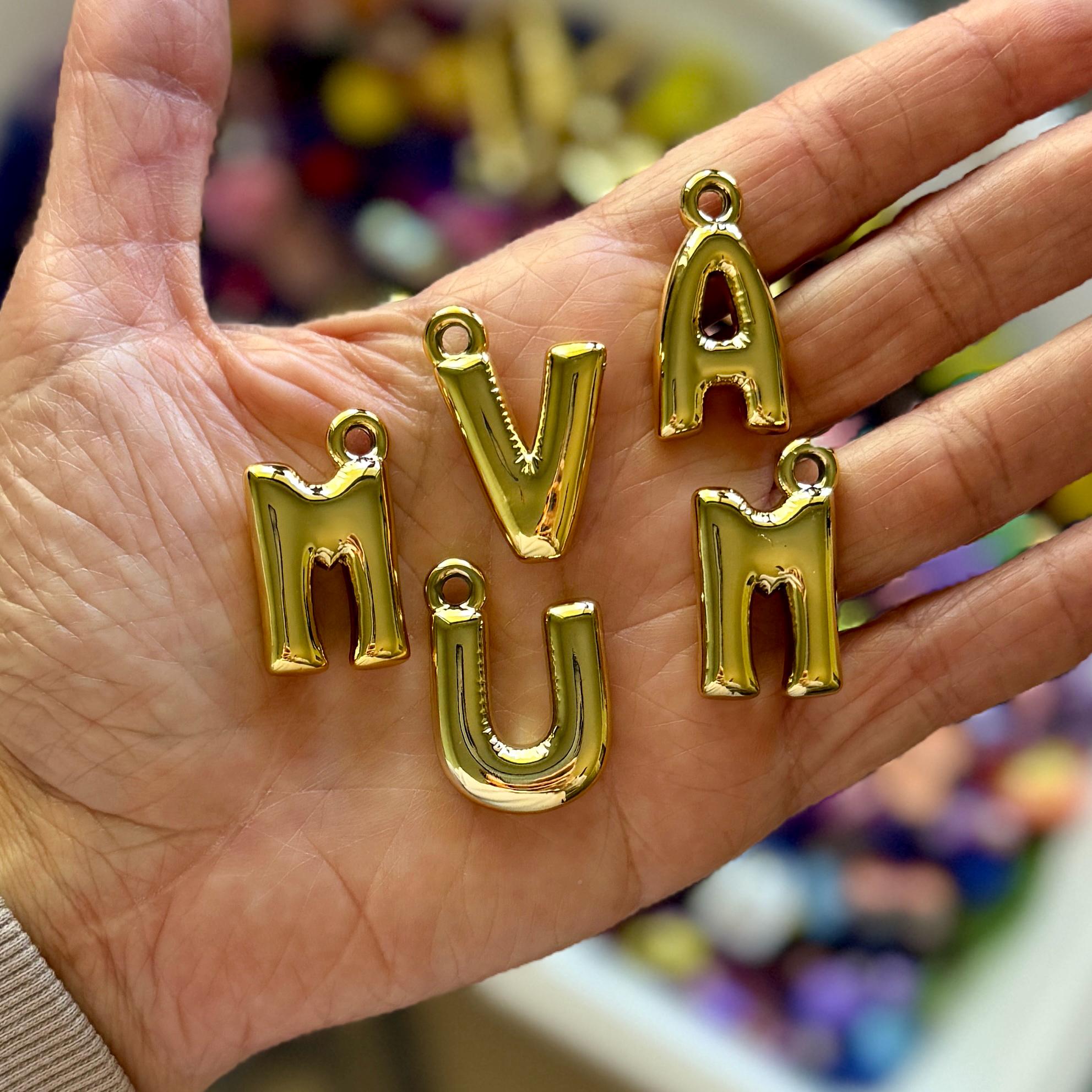 Custom Initial Keychain, Gold, Acrylic, Chunky Bubble Letters for Purse & Bag Charms