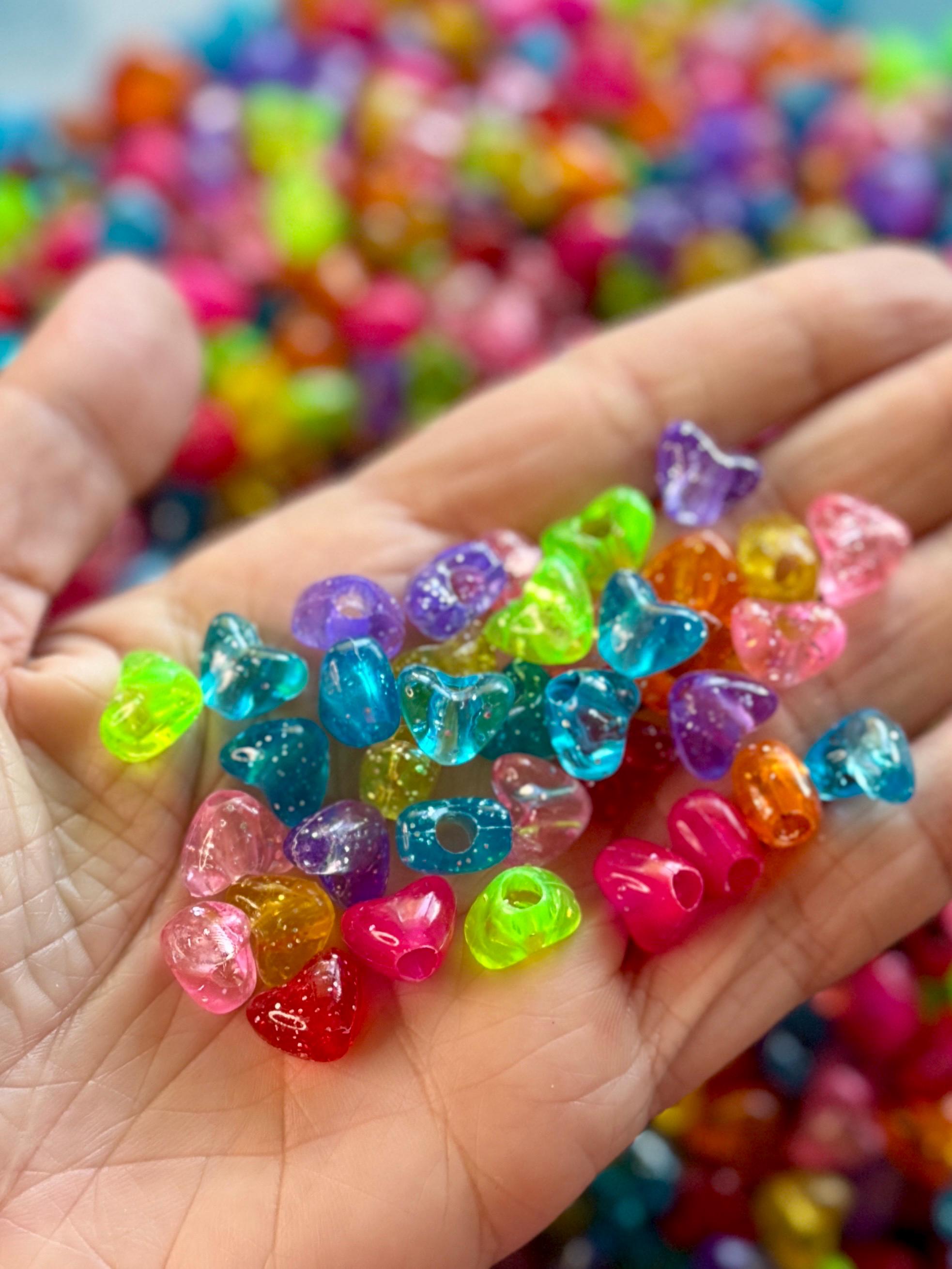 Glitter Pony Heart Beads, 9mm, 3.5mm hole for Kandi, Crafts, Kids, 100 pcs
