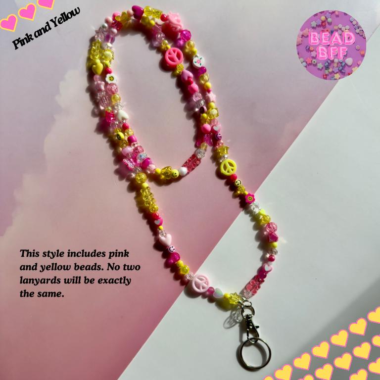 Custom Beaded Lanyard with Vertical Name Beads, Personalized Teacher Gift, Nurse ID Badge Holder, Y2K Kandi Kidcore Style