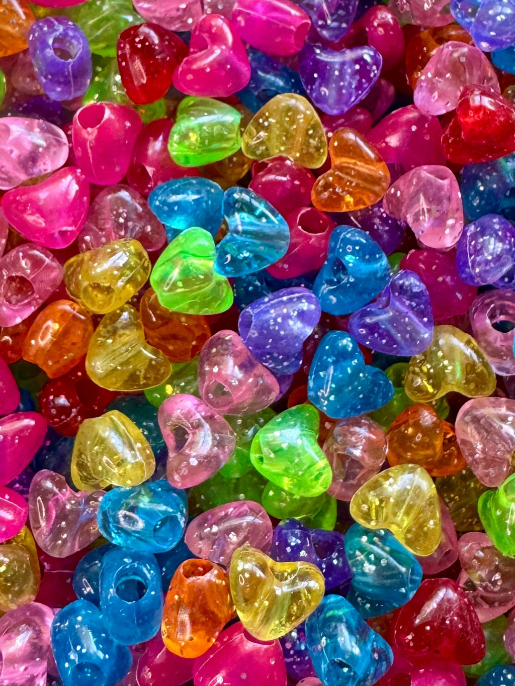 Glitter Pony Heart Beads, 9mm, 3.5mm hole for Kandi, Crafts, Kids, 100 pcs