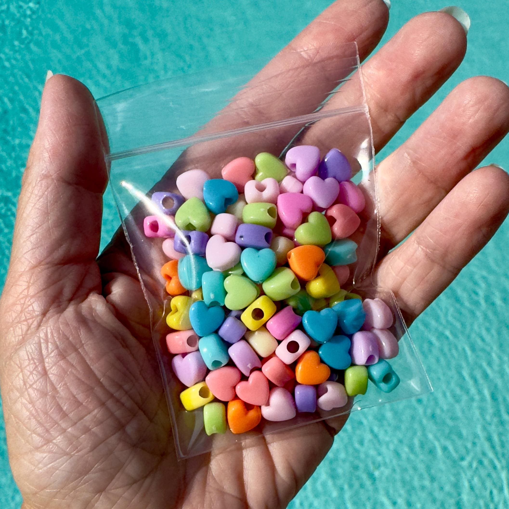 Mini Heart Pony Beads: Multicolored Kawaii Kandi Beads, 7.3mm