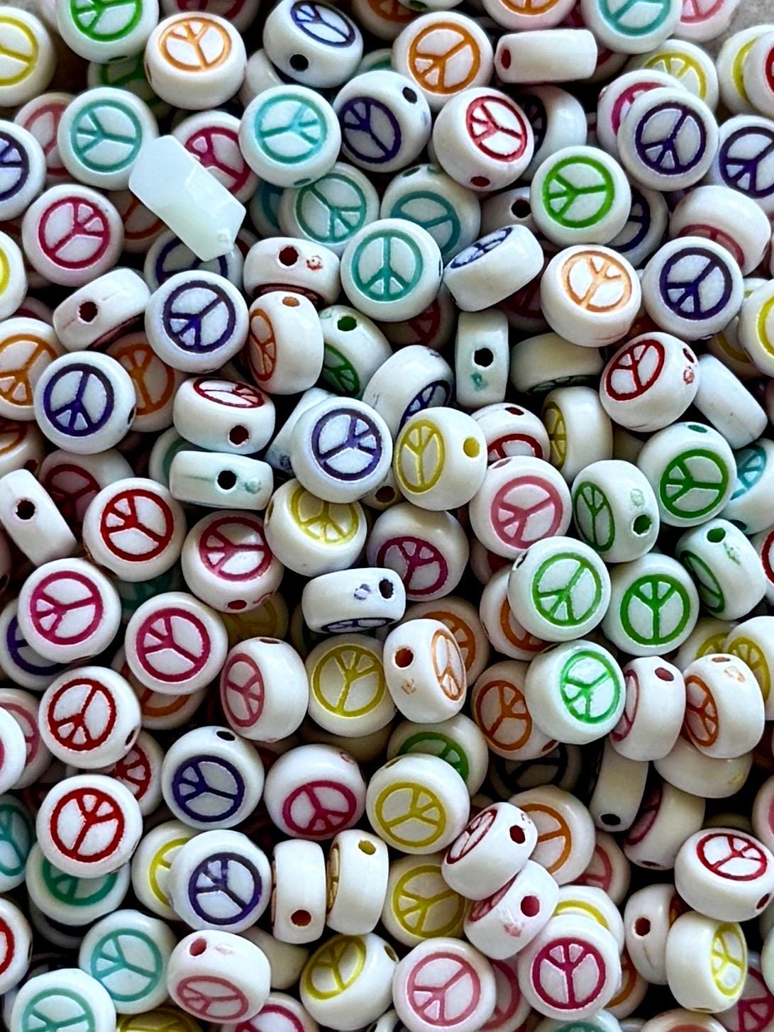 Peace Sign Beads, 7mm, Acrylic, 100 Pcs