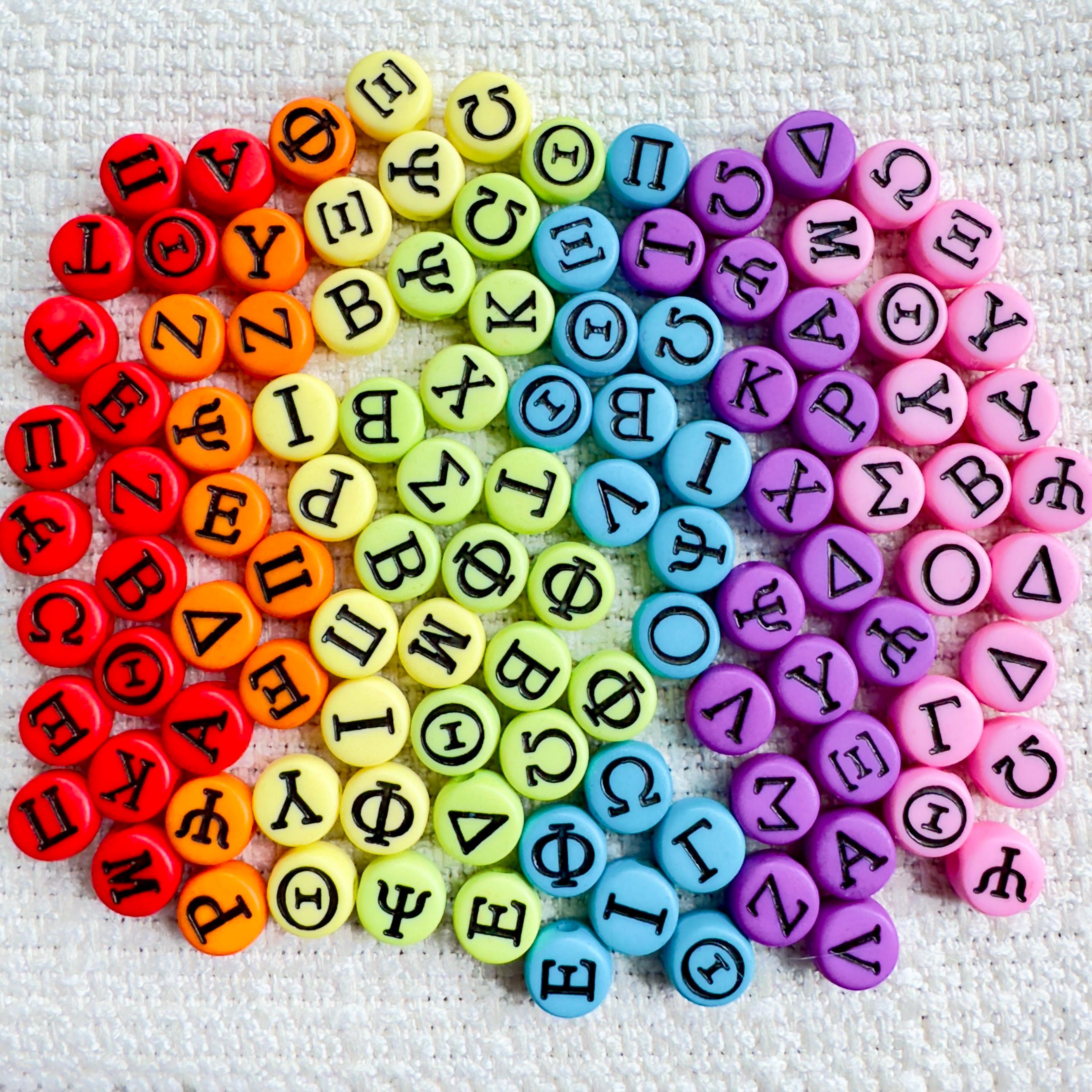 Colorful Greek Letter Beads: Sorority Fraternity DIY Bracelets (7x4mm, 10pcs)