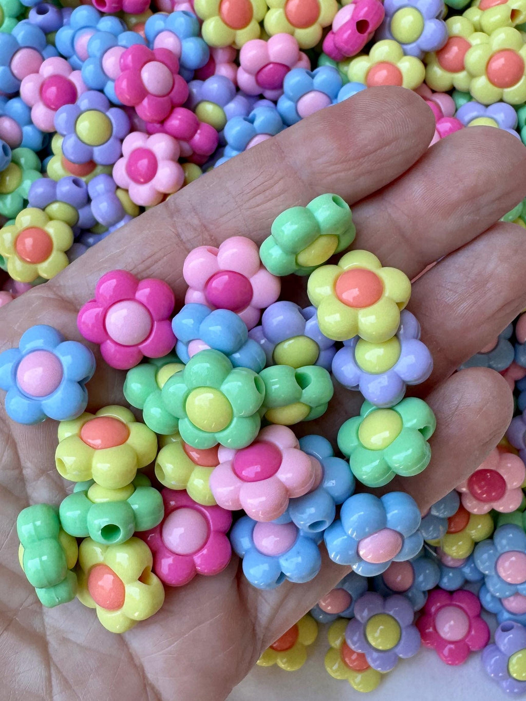 Flower Beads, Kawaii Crafts, Pastel Mixed Colors, 16x16x9mm, Hole: 2.8mm, 20 pcs