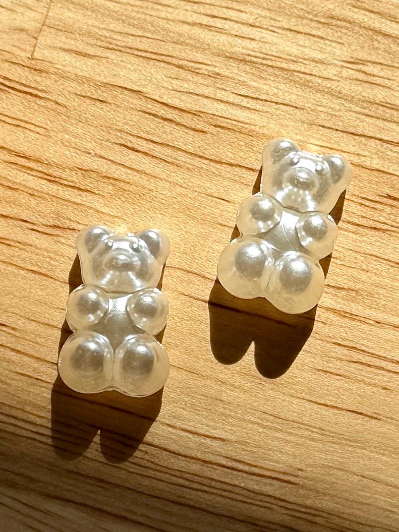 Pearl Acrylic Gummy Bear Beads, Side Hole, 19mm, Hole: 1.6mm, 50 pcs