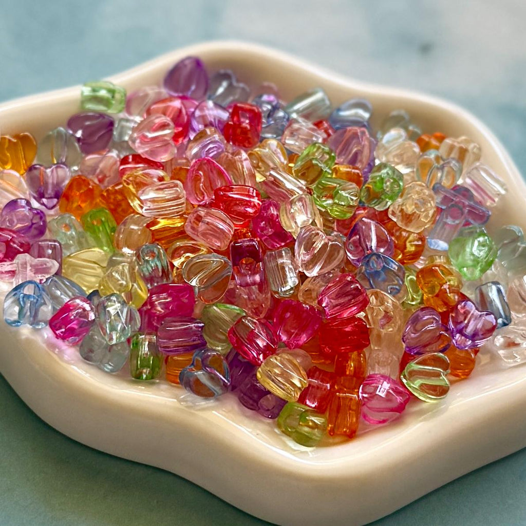 Tiny Transparent Heart Beads, 8mm, Hole: 2.5mm, 100 pcs
