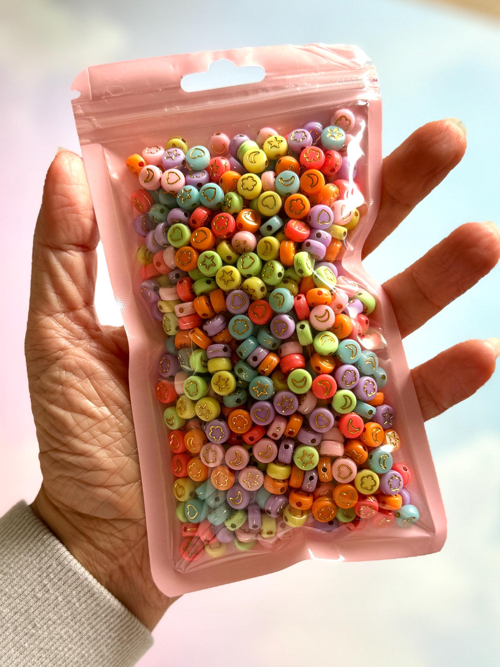 500 Bright Acrylic Spacer Beads with Gold Symbols