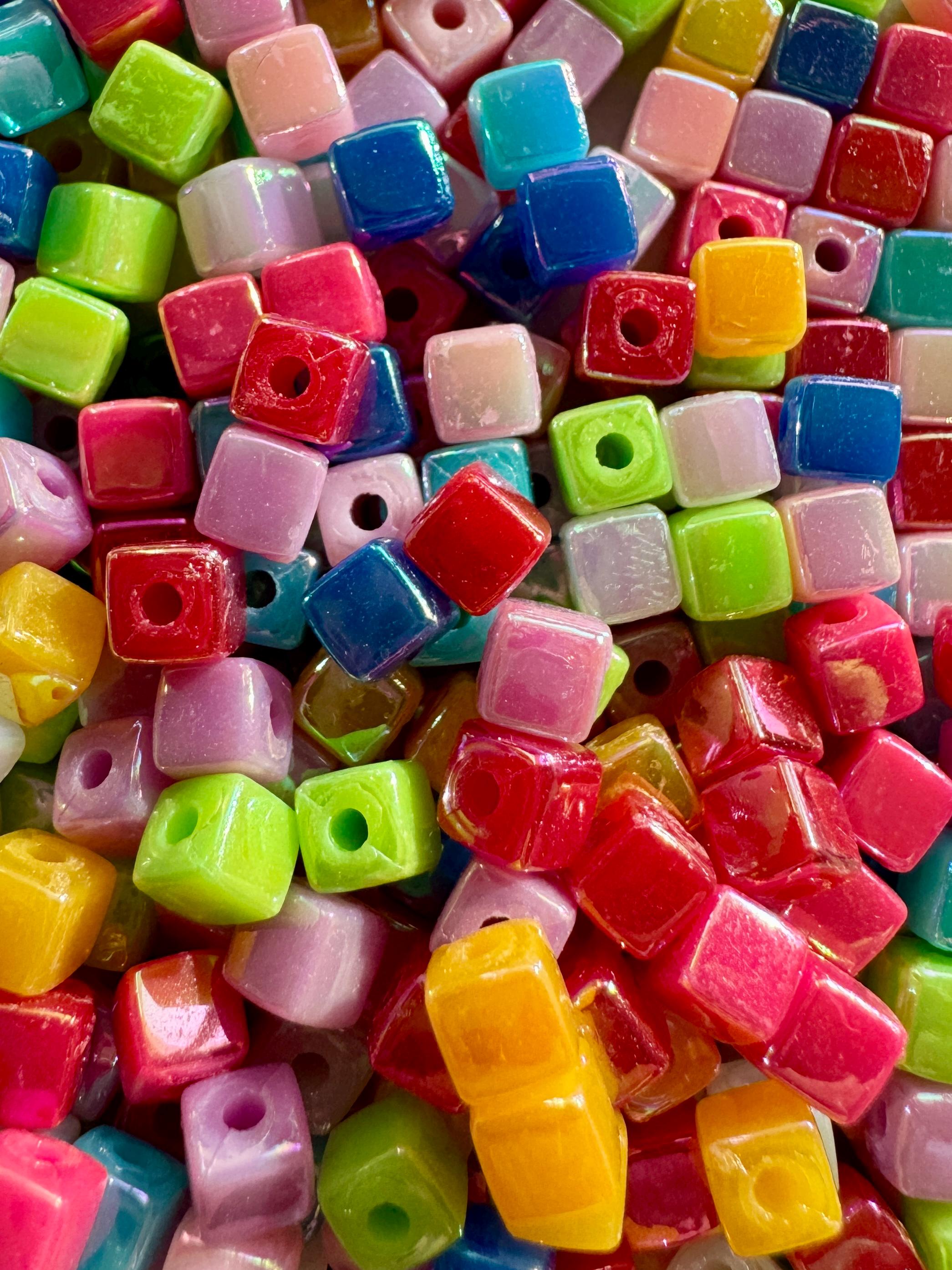 Tiny 4mm Cube Beads, AB Plated, 100 pcs, Hole: 1mm