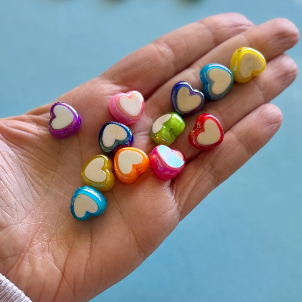 Two-Toned AB Heart Bead, 12mm, Hole: 2mm, 20 pcs