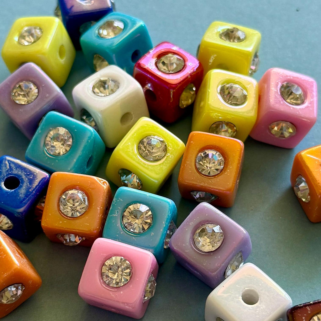 Rhinestone Cube Beads, Bag Purse Charm Kit Beads, 14mm, Hole: 3.7mm, 1pc
