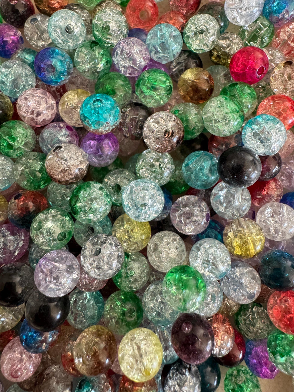10mm Crackle Beads, Acrylic, 1mm Hole, 50 pcs, Random Two-Tone Colors